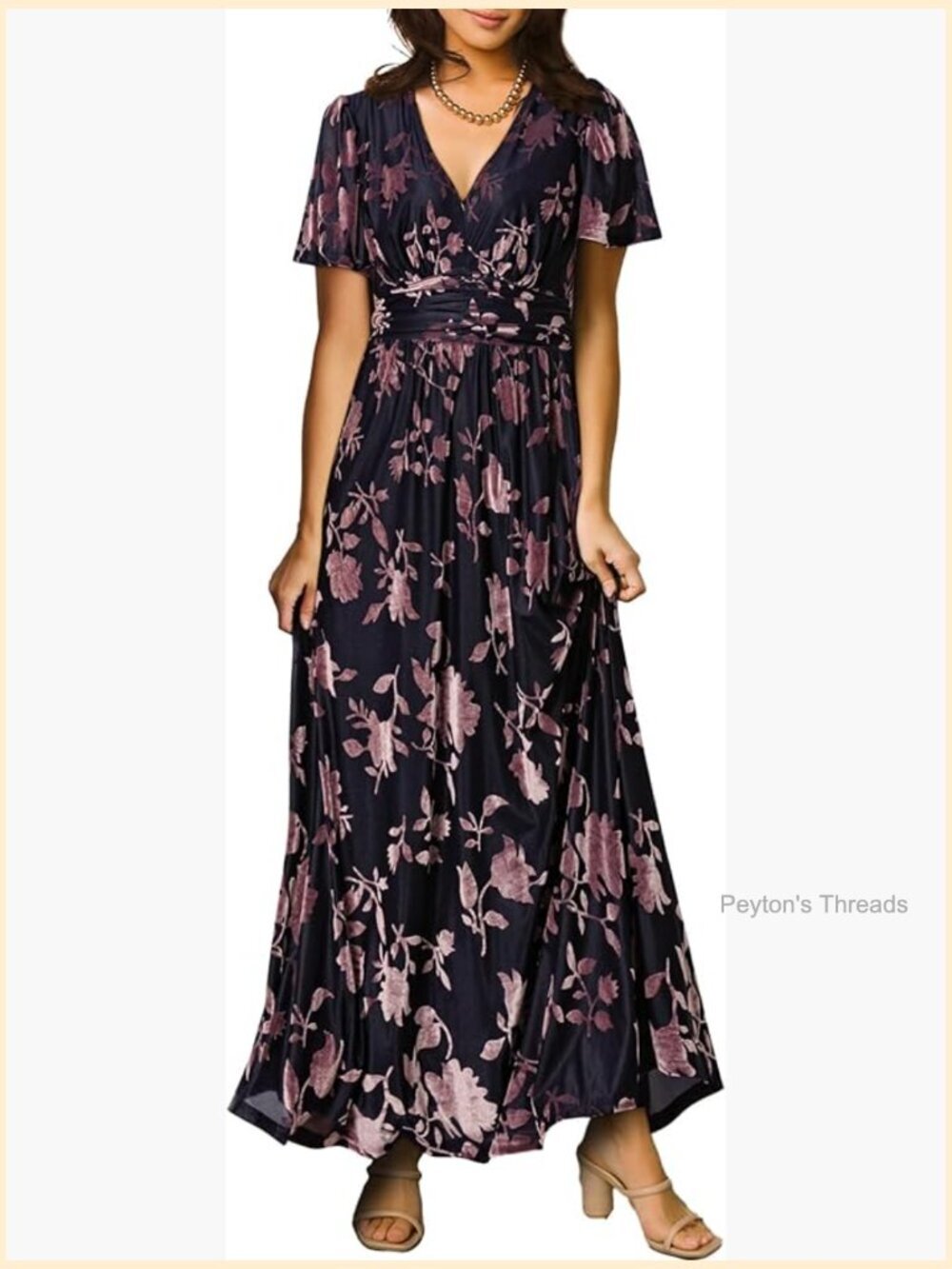 V Neck Velvet Maxi Dress Empire Waist Long Formal